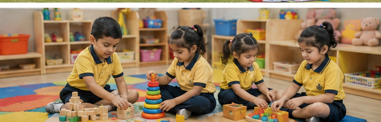 Kindergarten children learning in classroom