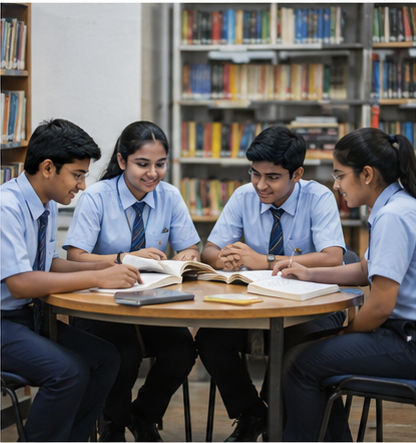 Middle school students learning in classroom