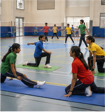 Middle school students developing sports skills